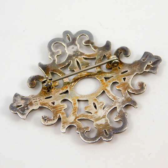 Artisan 925 'IC' Signed Fleur De Lis Scrolled Cross Pin Brooch 9.6g image number 2