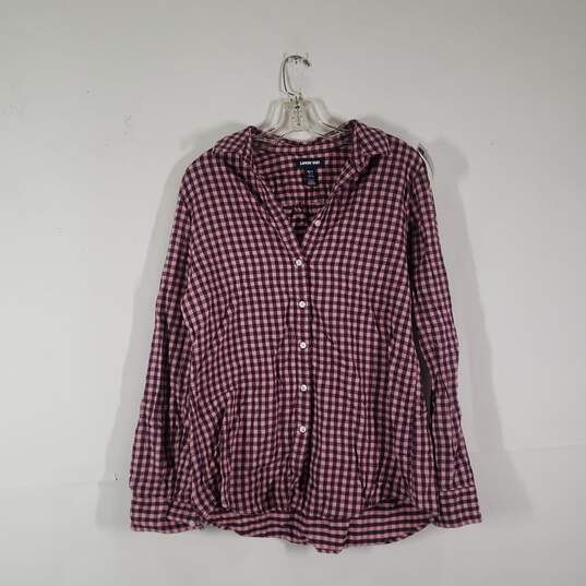 Womens Check Long Sleeve Collared Button-Up Shirt Size Medium image number 1