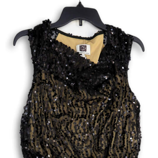 Womens Black Sequin Cowl Neck Sleeveless Tie Waist Sheath Dress Size 10 image number 3