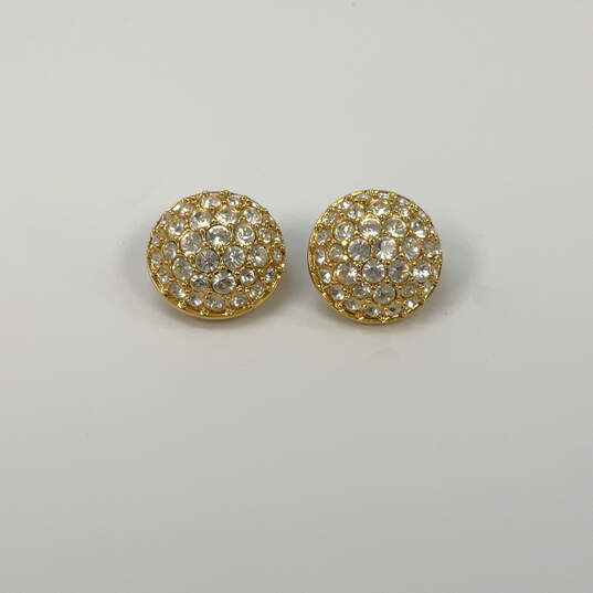 Designer Swarovski Gold-Tone Crystal Studded Round Dome Clip-on Earrings image number 1