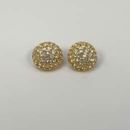 Designer Swarovski Gold-Tone Crystal Studded Round Dome Clip-on Earrings