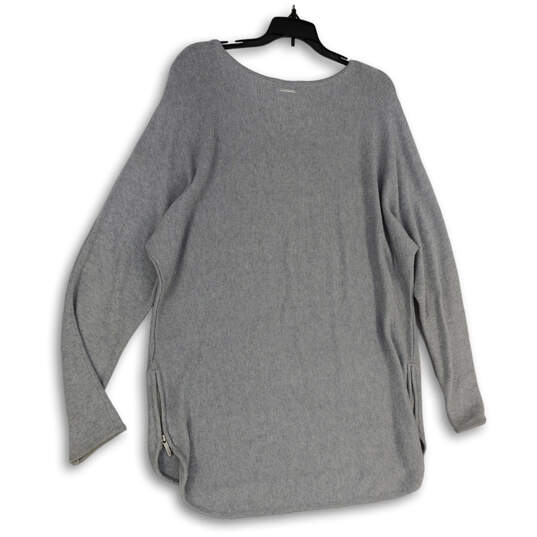 Womens Gray Round Neck Long Sleeve Knitted Side Zip Pullover Sweater XL image number 2