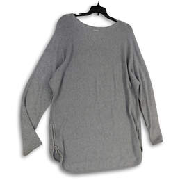 Womens Gray Round Neck Long Sleeve Knitted Side Zip Pullover Sweater XL alternative image