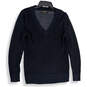 Womens Navy Blue Knitted V-Neck Long Sleeve Pullover Sweater Size Small image number 1