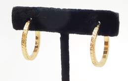 14K Yellow Gold Etched Hoop Earrings 2.1g