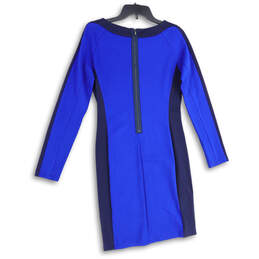 Womens Blue Round Neck Long Sleeve Back Zip Sheath Dress Size Medium alternative image