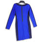 Womens Blue Round Neck Long Sleeve Back Zip Sheath Dress Size Medium image number 2