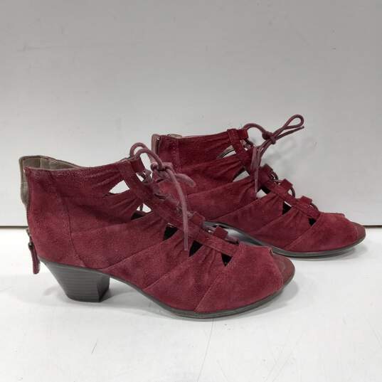Earth Women's Burgundy Suede Lace-Up Heeled Ankle Boots Size 7D image number 4