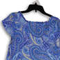 Womens Blue White Paisley Ruffle Hem Short Sleeve A-Line Dress Size M image number 4