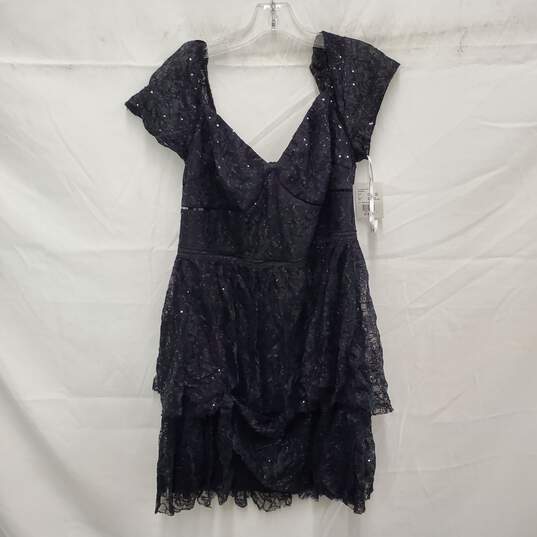 NWT DB Studio WM's V-Neck Ruffle Black Lace Sequin Tulle Dress Size 16 image number 1