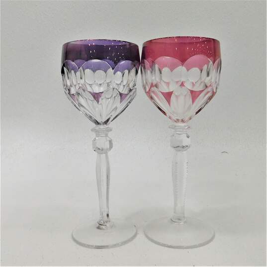 Crystal Clear Industries ESSEX 2 Wine Glasses Criss Cross Fan Cut Foot 5  7/8