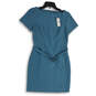 NWT Womens Blue Short Sleeve Round Neck Belted Back Zip Sheath Dress Size 8 image number 1
