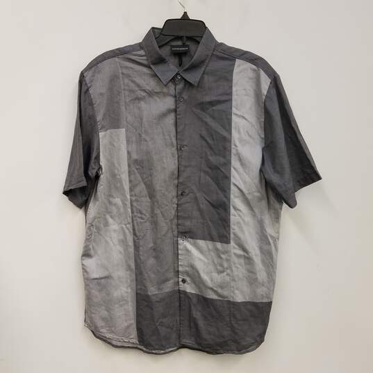 Mens Gray Cotton Short Sleeve Spread Collar Over Fit Button-Up Shirt Sz XL image number 2