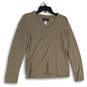 Womens Beige Knitted V-Neck Long Sleeve Pullover Sweater Size Medium image number 1