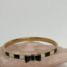 Designer Kate Spade Gold-Tone White & Black Striped Bow Bangle Bracelet