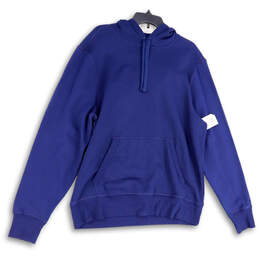 Mens Blue Long Sleeve Pockets Drawstring Pullover Hoodie Size Large