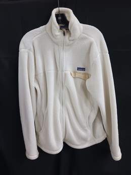 Women's Patagonia White Collared Full Zip Sweater Sz XL