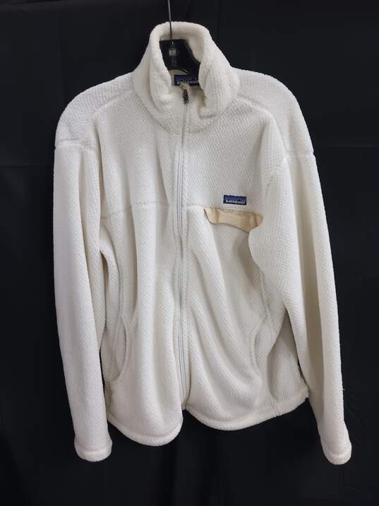 Women's Patagonia White Collared Full Zip Sweater Sz XL image number 1