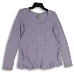 Womens Lavender Scoop Neck Knit Ruffle Crossover Back Pullover Sweater Sz S