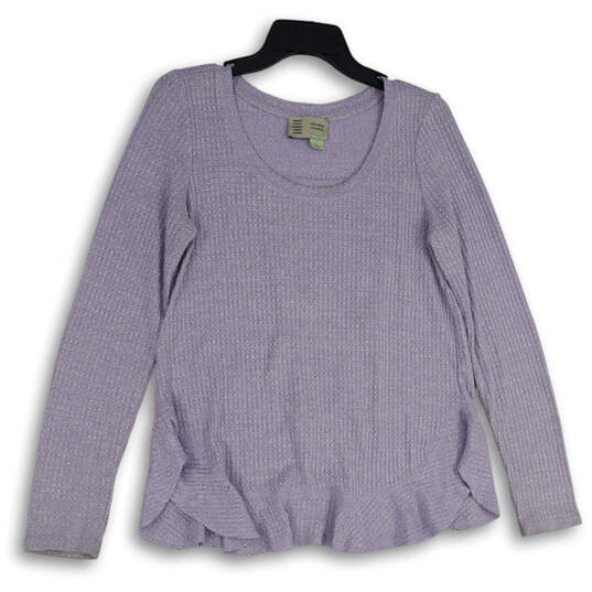 Womens Lavender Scoop Neck Knit Ruffle Crossover Back Pullover Sweater Sz S image number 1