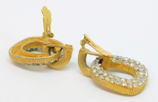 Vintage Kenneth Jay Lane Icy Rhinestone & Gold Tone Clip-On Drop Earrings 37.5g image number 3