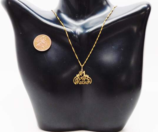 14K Yellow Gold Number 1 Godmother Pendant Twisted Chain Necklace 1.3g image number 4