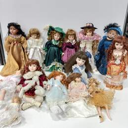 Bundle of 14 Assorted Porcelain Dolls w/Accessories