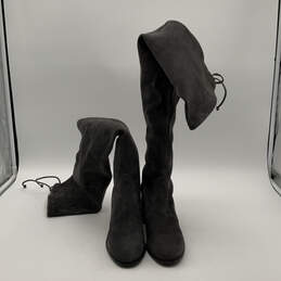 Womens Tieland Gray Suede Round Toe Block Heel Over The Knee Boots Size 8