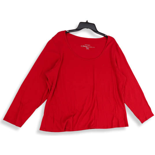 Womens Red Cotton Scoop Neck Long Sleeve Pullover Sleep T-Shirt Size 22/24 image number 1