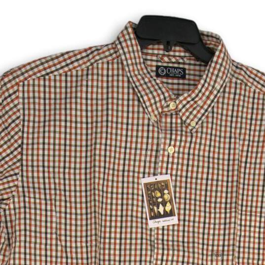 NWT Chaps Mens Brown Orange Plaid Spread Collar Short Sleeve Button-Up Shirt XXL image number 3