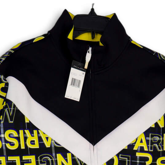 NWT Mens Black Yellow Graphic Print Long Sleeve Full-Zip Bomber Jacket Sz L image number 3