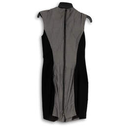 Womens Black Gray Colorblock Regular Fit V-Neck Short Bodycon Dress Size S alternative image