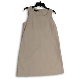 Womens Brown White Check Round Neck Sleeveless Shift Dress Size M Petite