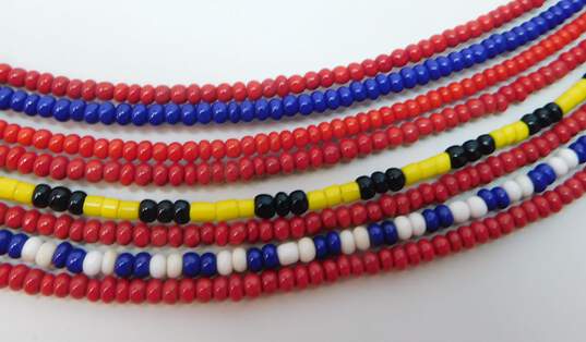 Artisan African Maasai Red Blue Yellow White & Black Large Collar Necklace image number 3