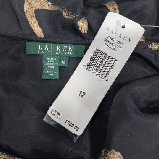 Lauren Ralph Lauren Women's Black Silk Ruffled Neck Layered Sleeve Button Up Blouse Size 12 NWT image number 4