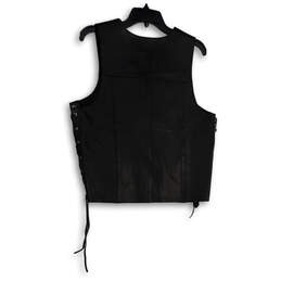 Mens Black Leather V-Neck Side Lace Snap Front Motorcycle Vest Size Medium alternative image