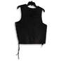 Mens Black Leather V-Neck Side Lace Snap Front Motorcycle Vest Size Medium image number 2