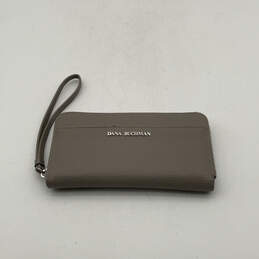 Womens Gray Leather Credit Card Holder Inner Zipper Pocket Wristlet Wallet