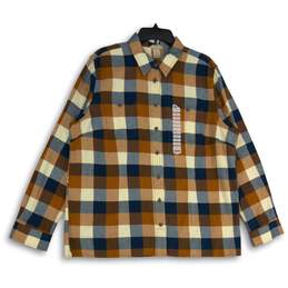 NWT Duluth Trading Co. Womens Brown Blue Plaid Long Sleeve Button-Up Shirt Sz XL