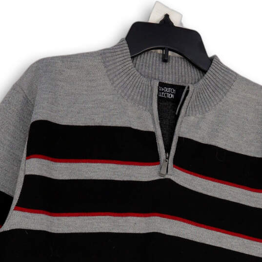 Mens Multicolor Striped Knitted 1/4 Zip Pullover Sweater Size Large image number 3