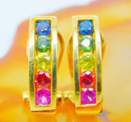 Whimsical 18K Yellow Gold Blue Spinel Peridot Citrine Multi Stone Rainbow Earrings 5.7g image number 2