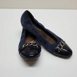 AGL Blue Suede Leather Cap Toe Chain Ballet Flats Shoes Women’s Sz 38
