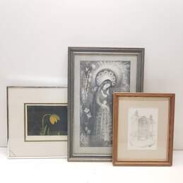 Curated Art Lot of 3 - Spring Water Color - Madonna and Child - Cat Heaven Sketch