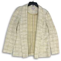 Nanette Lepore Womens Cream Tweed Long Sleeve Open Front Blazer Jacket Size 14