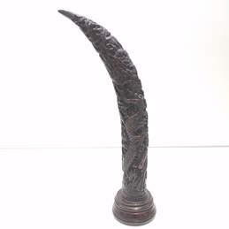 Asian Dark Brown Red Resin Carved Art 15 Inch Horn with Dragon Design