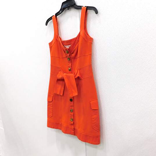 DVF DIANE von FURSTENBERG  SOSIE Orange Sleeveless Button-Down Tie Sash Women's Mini Dress Size 4 with COA image number 2