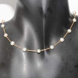 14K Yellow Gold Pearl Necklace-5.2g