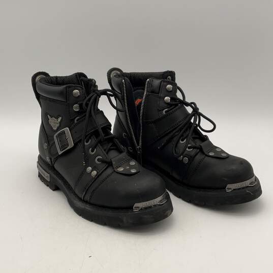 Mens Brake Buckle 91684 Black Leather Lace-Up Ankle Biker Boots Size 8.5M image number 3