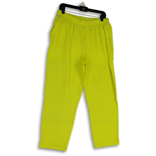 Womens Yellow Pinstripe Elastic Waist Slash Pocket Pull-On Track Pants Sz L image number 1