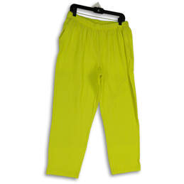Womens Yellow Pinstripe Elastic Waist Slash Pocket Pull-On Track Pants Sz L